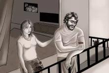 رسم لشاب وفتاة على الشرفة